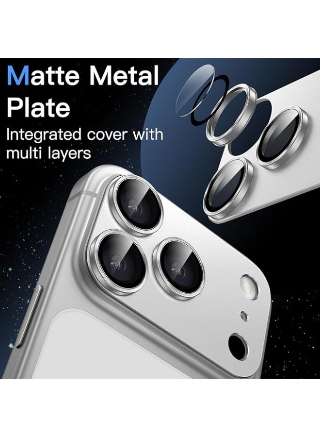 واقي عدسة الكاميرا لهاتف iPhone 17 Pro Max مقاس 6.9 بوصة، غطاء زجاجي مقوى 9H يغطي كامل العدسة، لوح معدني غير لامع، متوافق مع الجراب، عبوة واحدة (فضي) - Image 3